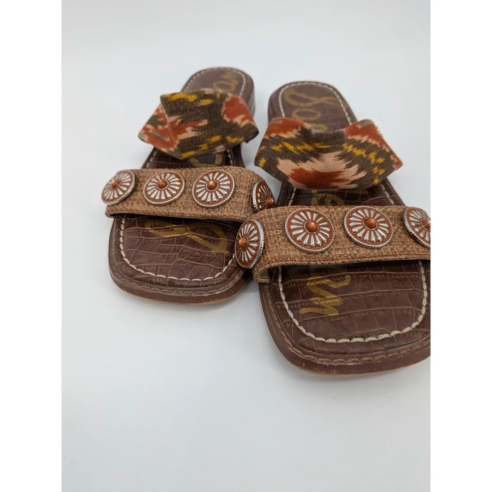 Sam Edelman Hera Slide Sandals Womens 8 Brown Ikat‎ Concho Boho Western Shoes